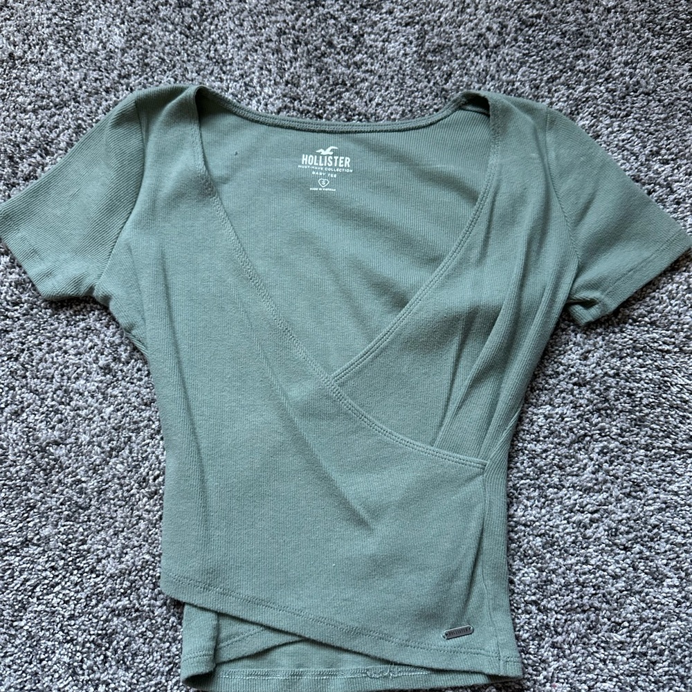 Hollister Green Asymmetrical Fitted Blouse